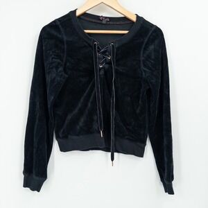 Betsy Johnson Performance Black Velour Lace Up Top XS Y2K Goth Whimsigoth Velvet